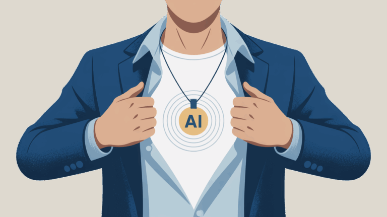 Person opening his shirt to reveal an AI wearable.