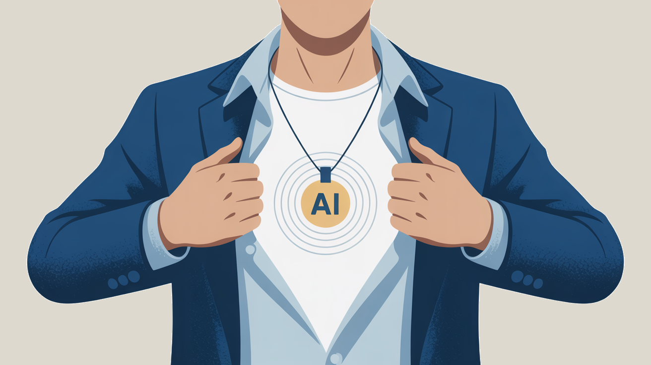 Person opening his shirt to reveal an AI wearable.